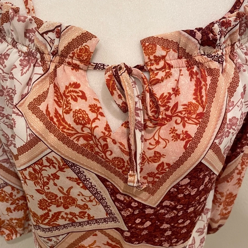 Forever 21 Boho Floral Patchwork Peasant Blouse | Women’s Small - Picture 2 of 6